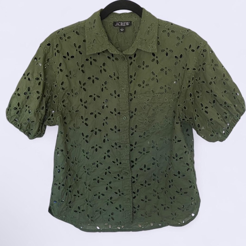 J. Crew Sage Green Eyelet Top